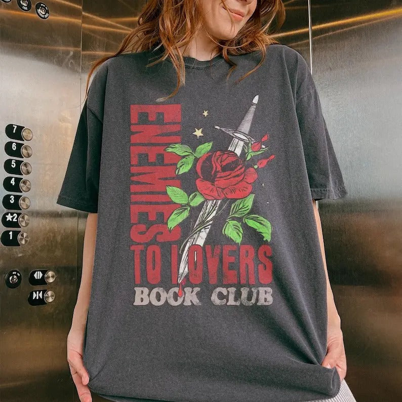 Enemies to Lovers Book Club,  Graphic Tee for Book Lovers Womenswear Basic Crewneck Casual Basic Shirt Hoodie, Sweatshirt