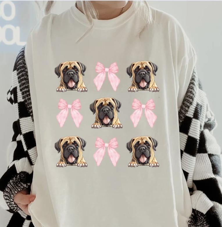 English Mastiff with bows Shirt ~ Unisex Apparel Relaxed Fit Printed In The USA Clothing Womenswear Casual Comfort Cotton...