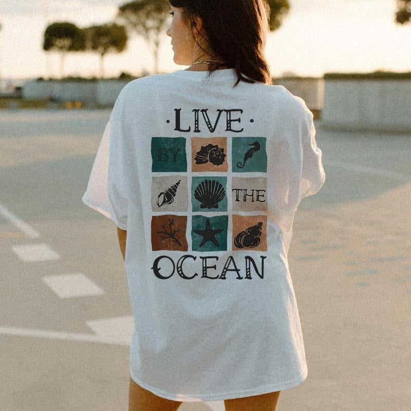 Esthetic Retro Surf Shirt Trendy Apparel For Women Ocean Beach Shirt With Seashells Gift For Surfer Sailawayonline...