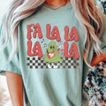 FA LA LA LA CHECKERED T-SHIRT (COMFORT COLORS T-SHIRT, CASUAL SHIRT UNISEX, CHRISTMAS CLOTHING, GRAPHIC APPAREL, HOLIDAY...
