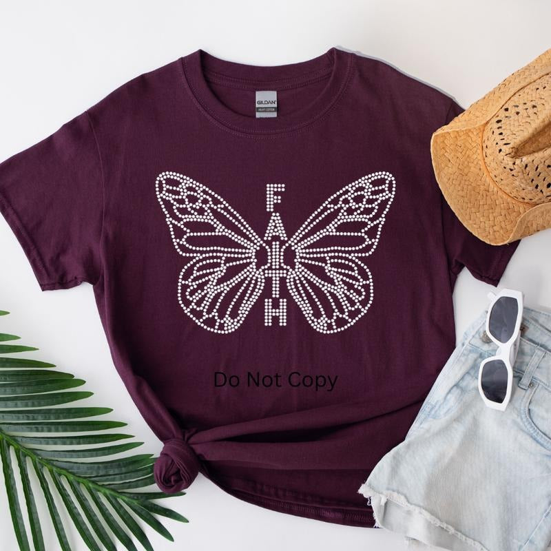 Faith Butterfly Rhinestone Transfer T-Shirts, Hoodie, Sweatshirt | ZylaModa.com