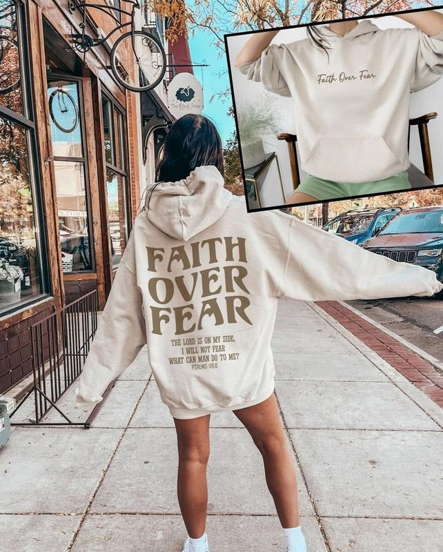 Faith Over Fear Christian Hoodie, Jesus Hoodie, Christian Sweatshirt, Trendy Hoodie, Bible Verse Shirt, Aesthetic...