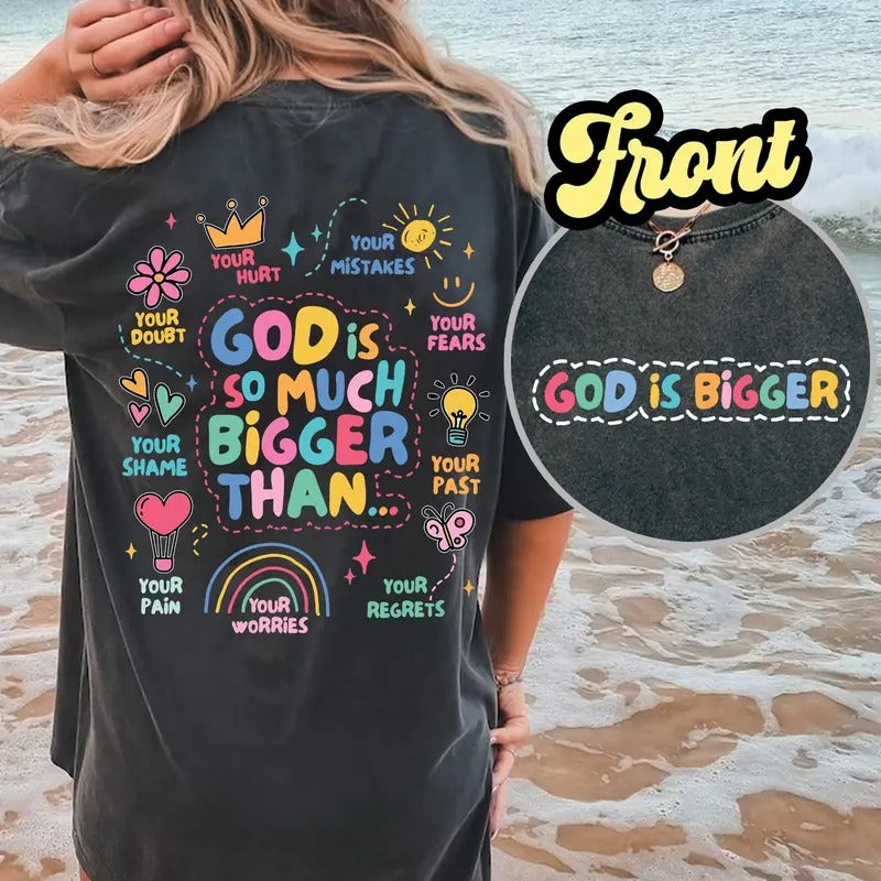 Faith Shirt Christian T-shirts God Is Bigger Comfort Colors Shirt Christian Gift Motivational Shirt Mental Health Shirts...