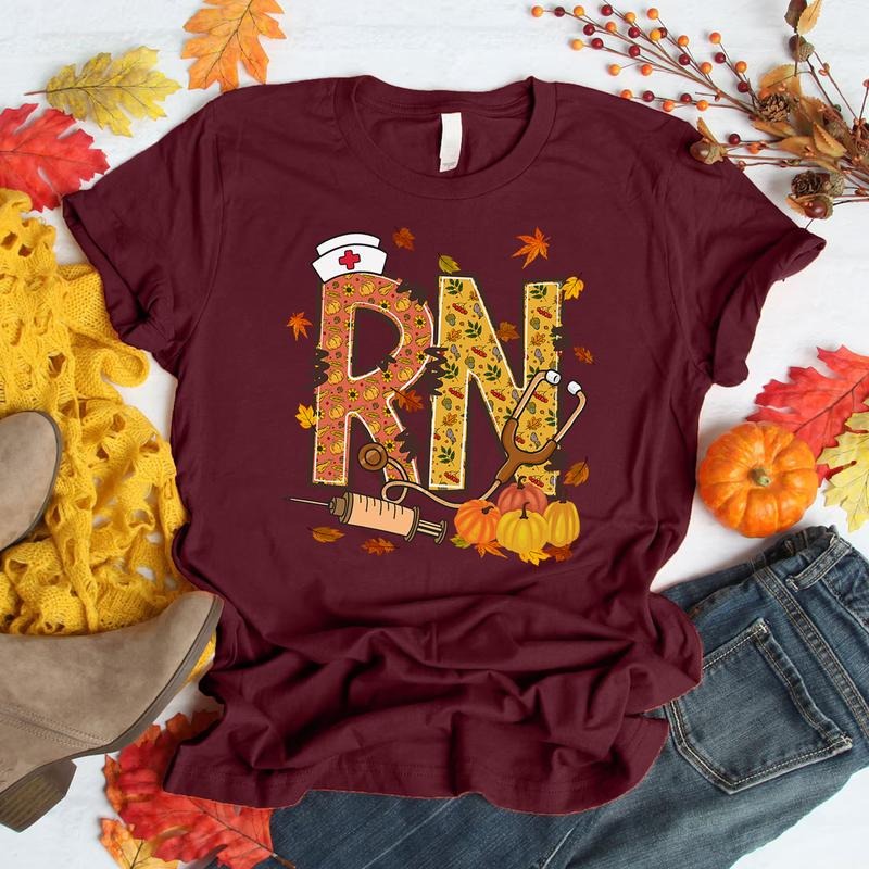 Fall RN Nurse Shirt Autumn Pumpkin Leaves Registered Nurse T-Shirt Cute Medical Thanksgiving Tee for Nurses Hoodie,...
