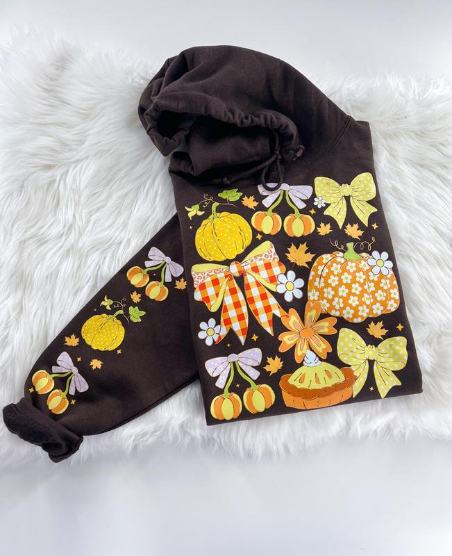 Falling for Fall Pumpkin Bow Autumn Graphic Sweatshirt Unisex  Womenswear Crewneck Casual Tshirt Top with Sleeve Print Hoodie