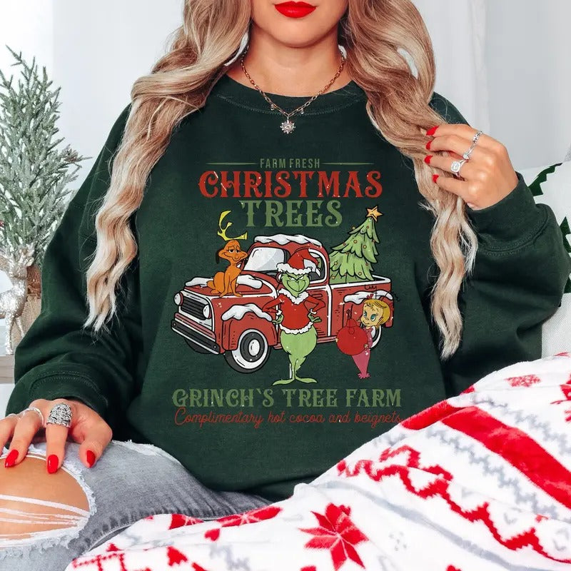 Farm Fresh Christmas Trees Sweatshirt, Green Guy Christmas Tee Shirt, Tree Farm Xmas Sweater, Christmas Gift Hoodie