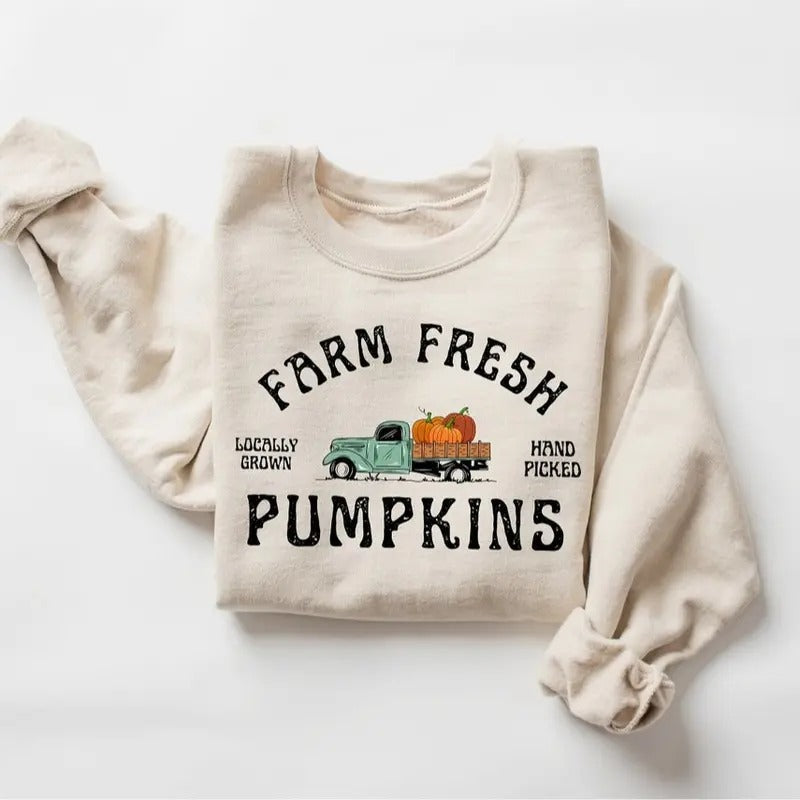 Farm Fresh Pumpkins Fall Women sweatshirt Thanksgiving sweater Fall Pumpkin T-Shirts, Hoodie | ZylaModa.com