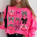 Farm Fresh Pumpkins Sweatshirt, Coquette Pumpkin Shirt, Fall Pumpkin Checkered - Pink Autumn Pumpkin 100% Cotton