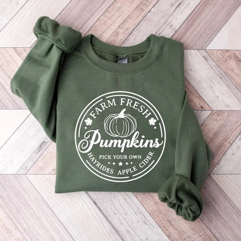 Farm Fresh Pumpkins Sweatshirt, Pumpkin Patch Sweatshirt, Farm Fresh Pumpkin Halloween Thanksgiving Crewneck,...
