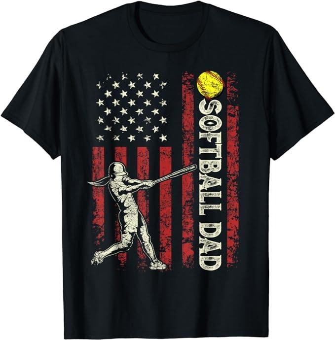 Father's Day T-Shirt, Gifts For Dad, Softball Dad US Flag Gifts For Dad Men Patriotic Fathers Day T-Shirt Menswear Top...