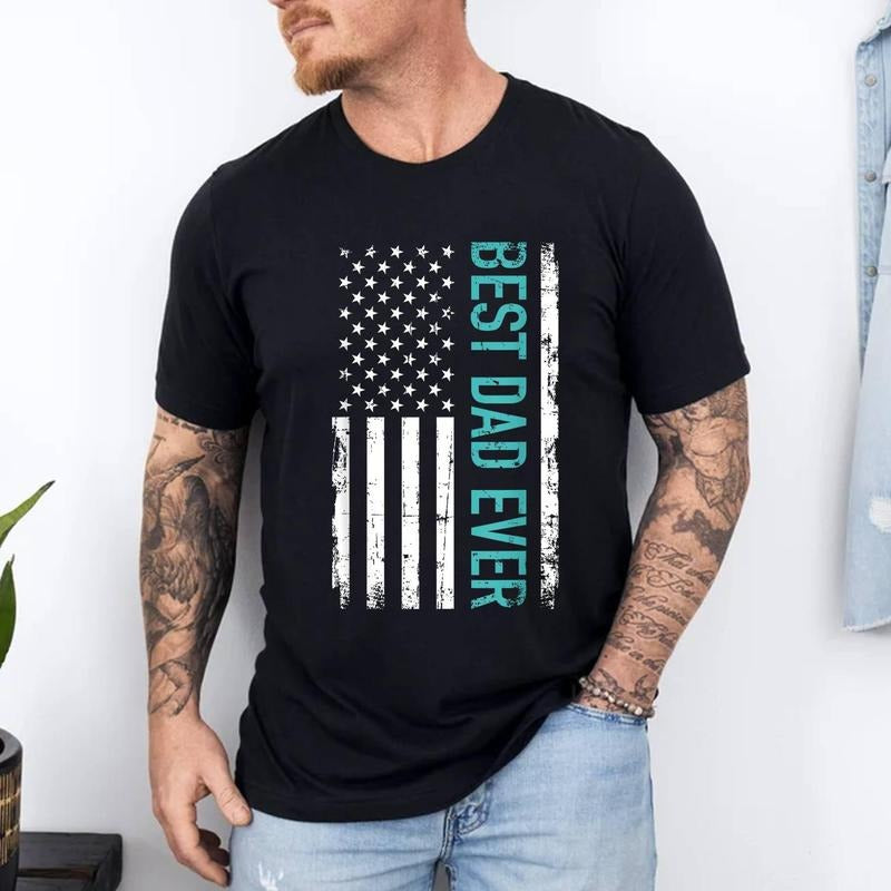 Father's day Best dad ever with US american flag T-Shirt | 100% Cotton Tee, Top Menswear Hoodie, Sweatshirt | ZylaModa.com