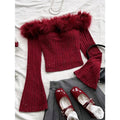 Faux Fur Crop Tops Bell Sleeve Off Shoulder Glitter Party Tee Shirts Hoodie, Sweatshirt | ZylaModa.com