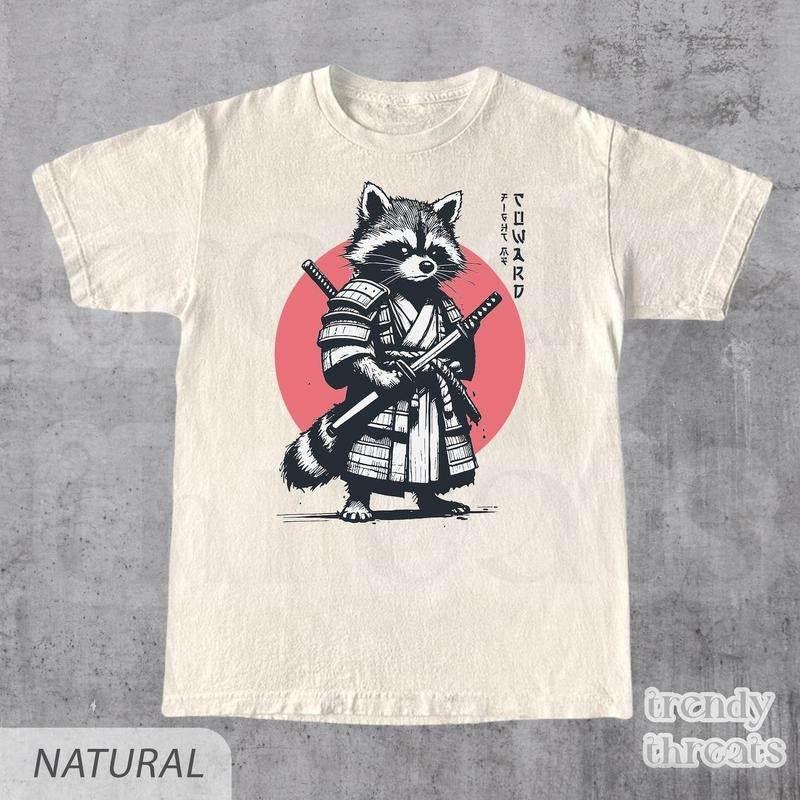 Fight Me Coward Vintage Samurai Raccoon Shirt, Funny Graphic T-shirt, Funny Martial Arts Shirt, Funny Raccoon Tee, Funny...