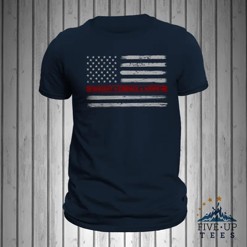 Firefighter Bravery Courage Honor Thin Red Line Flag Men's T-Shirt Hoodie, Sweatshirt | ZylaModa.com