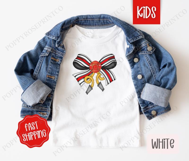 Firefighter Coquette Bow Kids Shirt - Children's Tshirt - Cute Youth Tee Gildan Hoodie, Sweatshirt | ZylaModa.com
