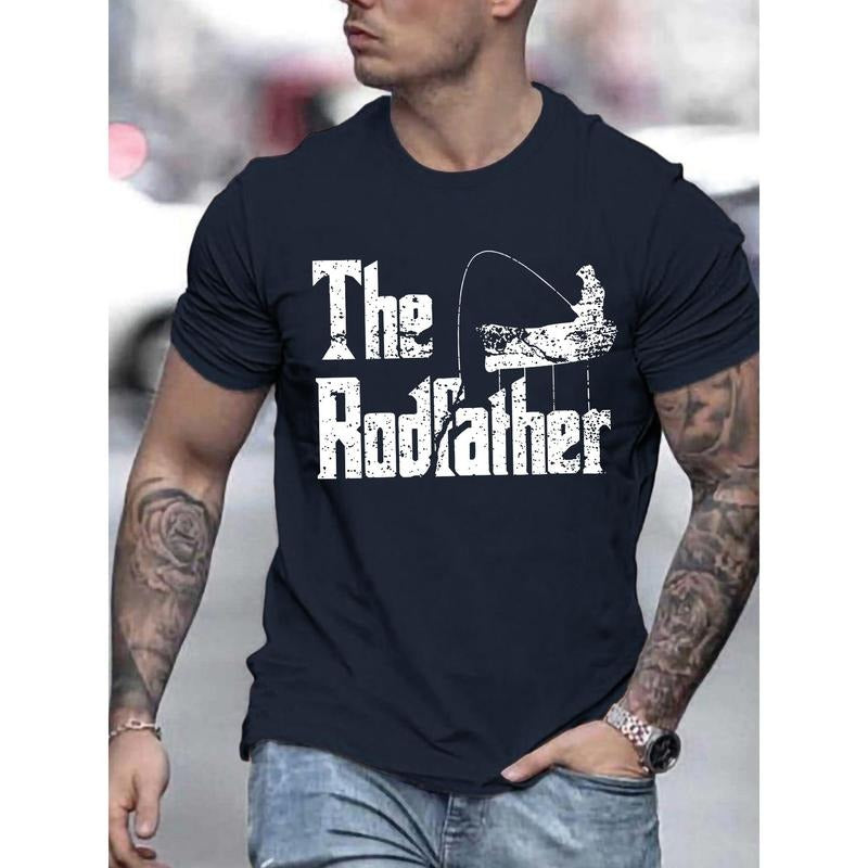 Fishing Theme Casual Polyester T-Shirt with Rodfather Print for Men