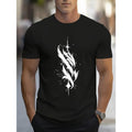Flashing White Feather Print, Men's Crew Neck Short Sleeve T-shirt, Stylish & Trendy & Cozy For Casual Summer Wear Made...