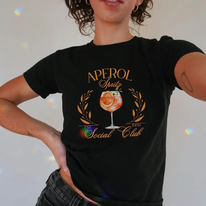Flirty Aperol Spritz Baby Tee,2000s Cropped T-Shirt Y2K Style, Gift Tiktok Clean Girl Pinterest Aesthetic Hoodie, Sweatshirt