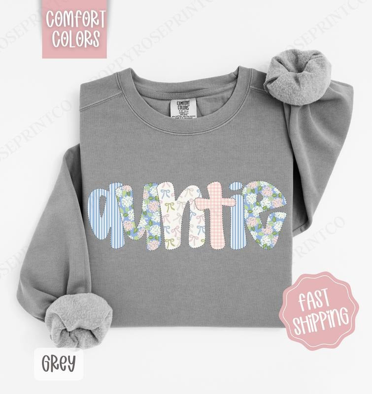 Floral Auntie Comfort Colors Sweatshirt, Cute Spring Aunt Sweater, Coquette Auntie Crewneck T-Shirts, Hoodie | ZylaModa.com