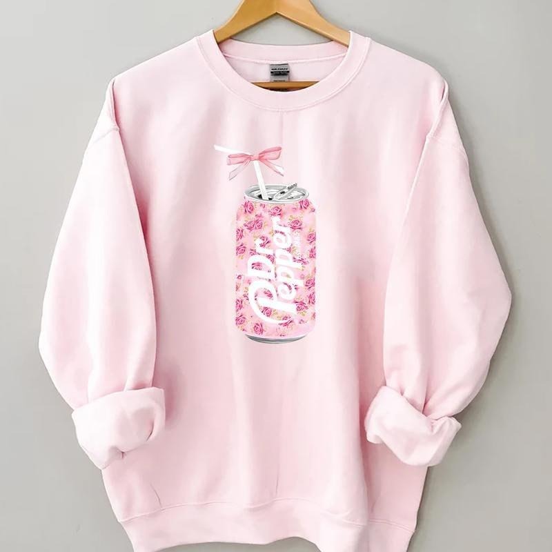 Floral Dr Pepper T-Shirt Sweatshirt, Dr Pepper Bow Crewneck, Dr Pepper Pink Bow Shirt, Y2k Crewneck, Cute Baby Pink Bow...