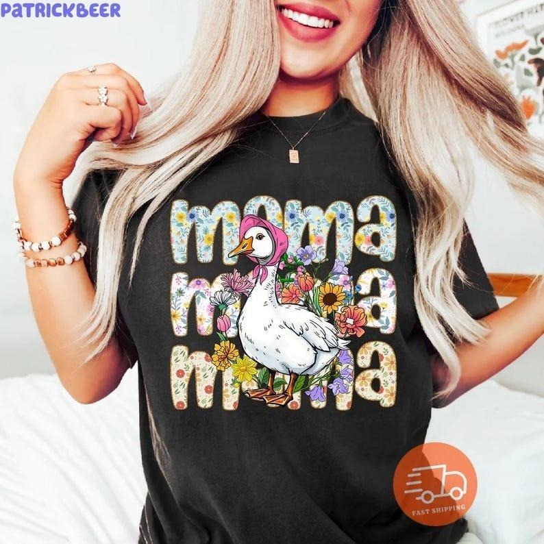 Floral Goose Mama Mothers Day Shirt, Vintage Mama T Shirt, Floral Mama Shirt, Boho Mama T Shirt, Mother's Day Gift, Mama...