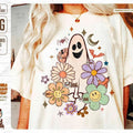 Floral Halloween Ghost Png Retro Sublimation Groovy Halloween Shirt Png Design Cute Ghost Png Download Spooky Season Boho...