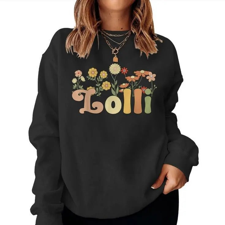 Floral Lolli Grandma Sweatshirt Crewneck, Christmas Gifts, Mothers Day Gift for Lolli Grandma Cotton Pullover T-Shirts,...