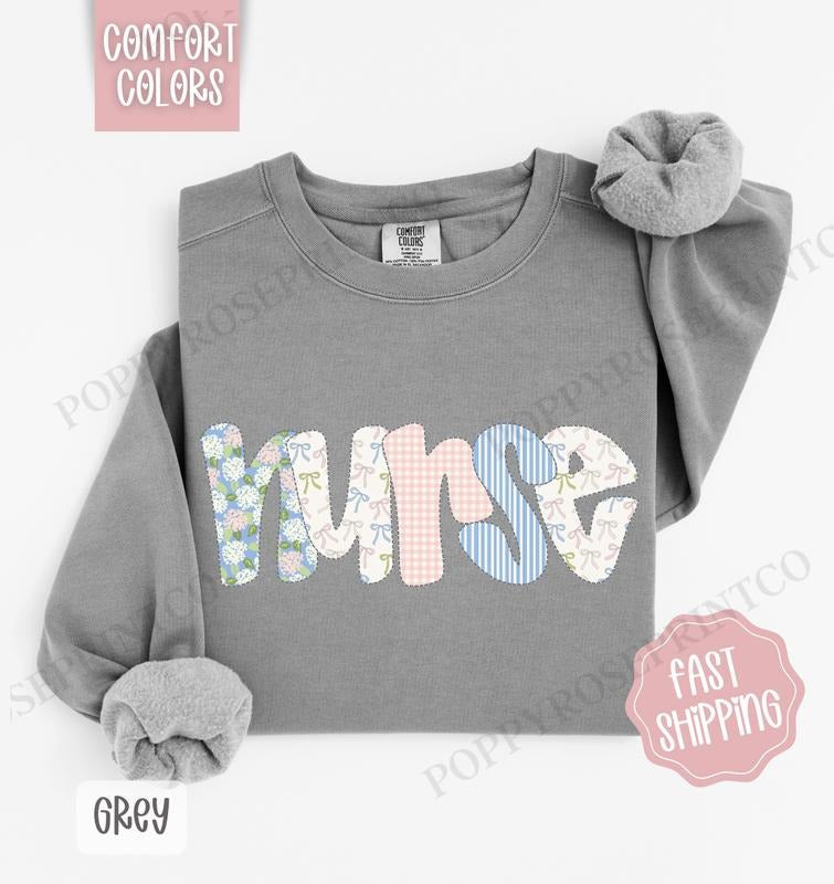 Floral Nurse Comfort Colors Sweatshirt, Cute Spring RN Sweater, Coquette Nursing Crewneck T-Shirts, Hoodie | ZylaModa.com