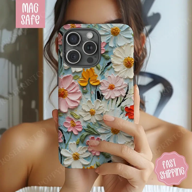Floral Oil Painting Phone Case, Women's Phone Case Mag Safe Compatible, Magnetic Tough Cases T-Shirts, Hoodie, Sweatshirt