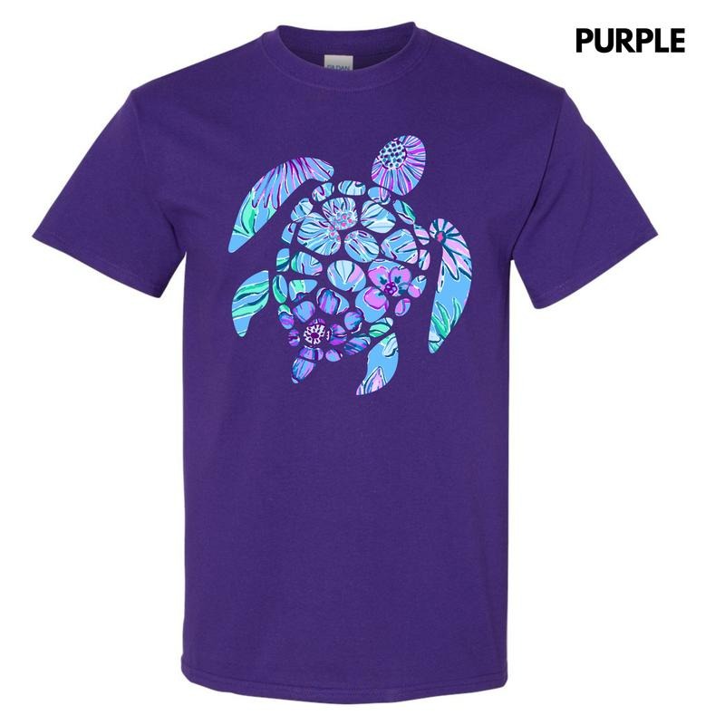 Floral Sea Turtle Gildan Short Sleeve T-Shirt 'NLB' Hoodie, Sweatshirt | ZylaModa.com