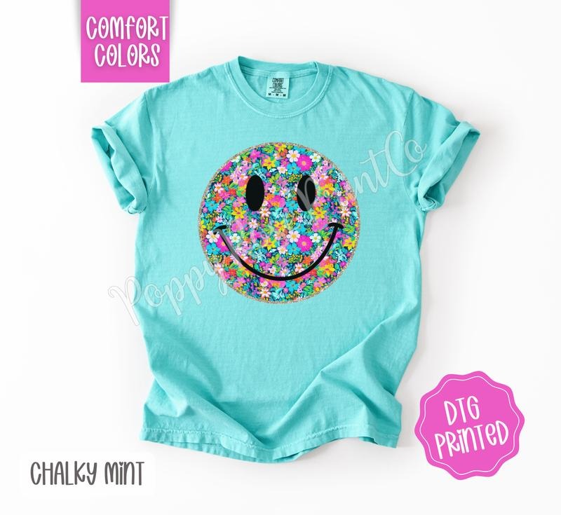 Floral Smiley Comfort Colors Shirt, Cute Summer Tshirt, Trendy Flower Tee, Gift for Her Hoodie, Sweatshirt | ZylaModa.com