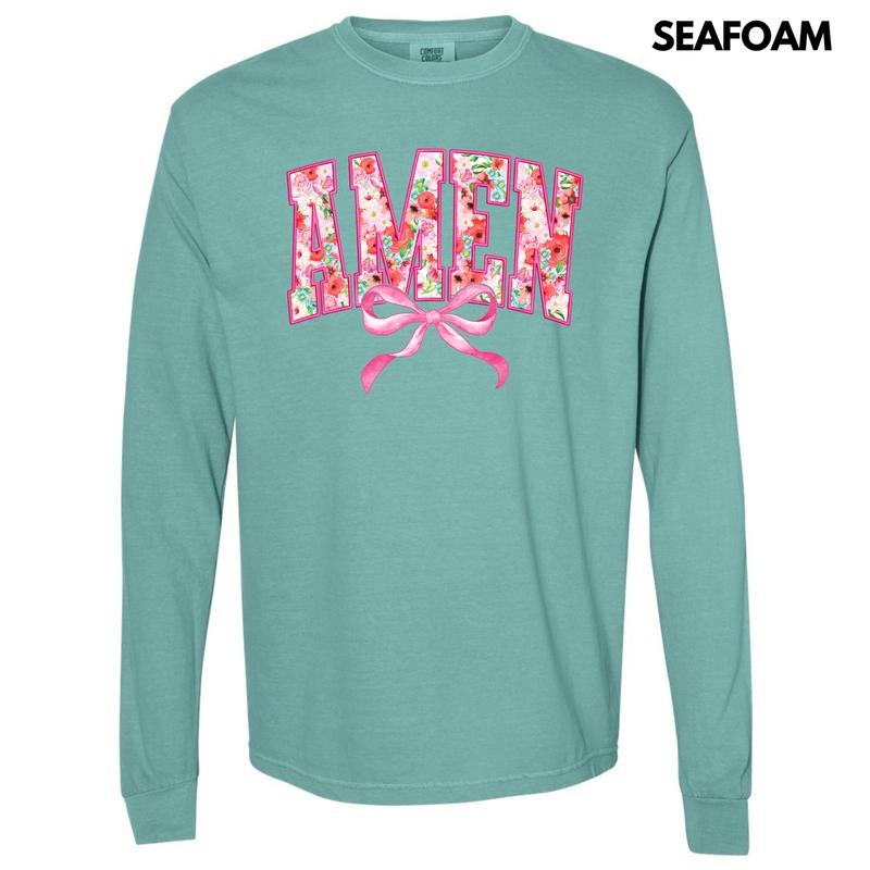 Flower Amen Coquette Long Sleeve Comfort Colors T-Shirt 'NLB' Hoodie, Sweatshirt | ZylaModa.com