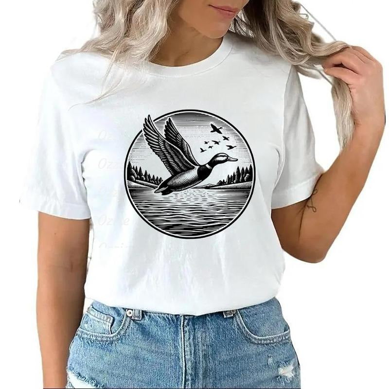 Flying Duck T-shirt Lake Landscape Bird Wild Bird Unisex Sweatshirt Hoodie | ZylaModa.com
