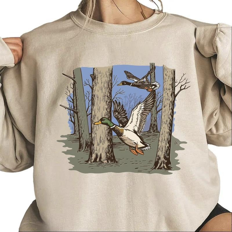 Flying Mallard Ducks Sweatshirt Forest Waterfowl Hunting Rustic Duck Hunt Scene for Shirts, Vintage Outdoor Unisex...