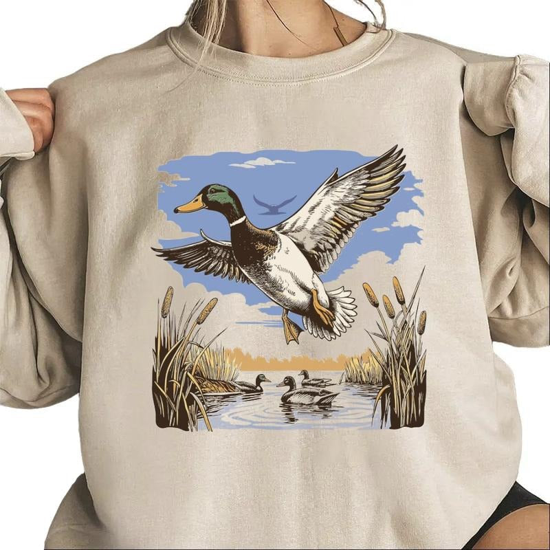 Flying Mallard Ducks Sweatshirt Mallard Duck Hunting Vintage Wetlands Wildlife Rustic Outdoor Waterfowl for T-Shirts...