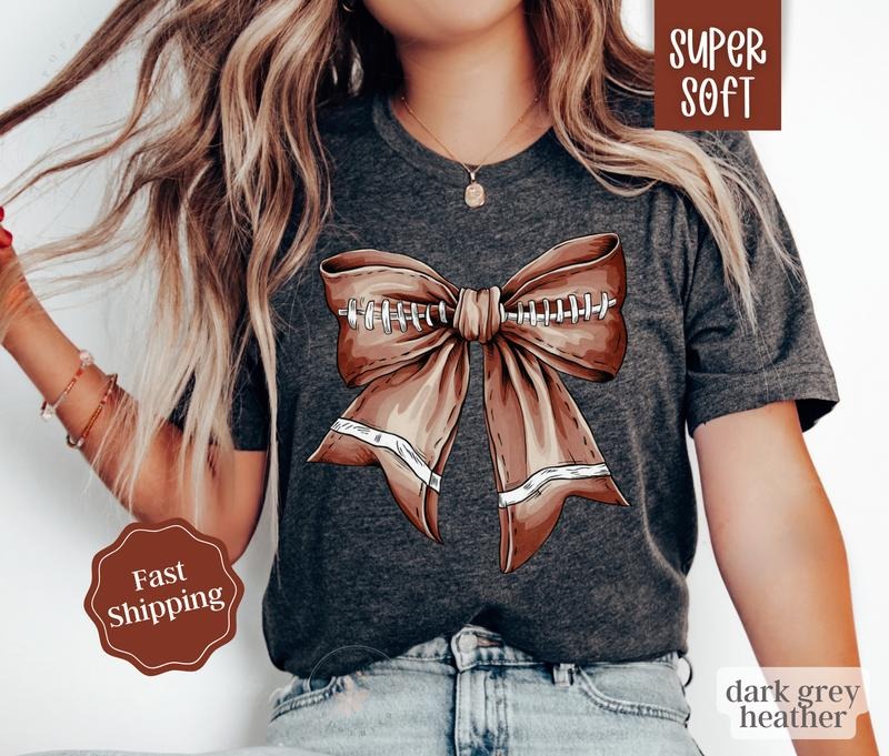 Football Bow Shirt, Womens Football Tee, Game Day Shirt, Womenswear Oversized Crewneck Hoodie, Sweatshirt | ZylaModa.com