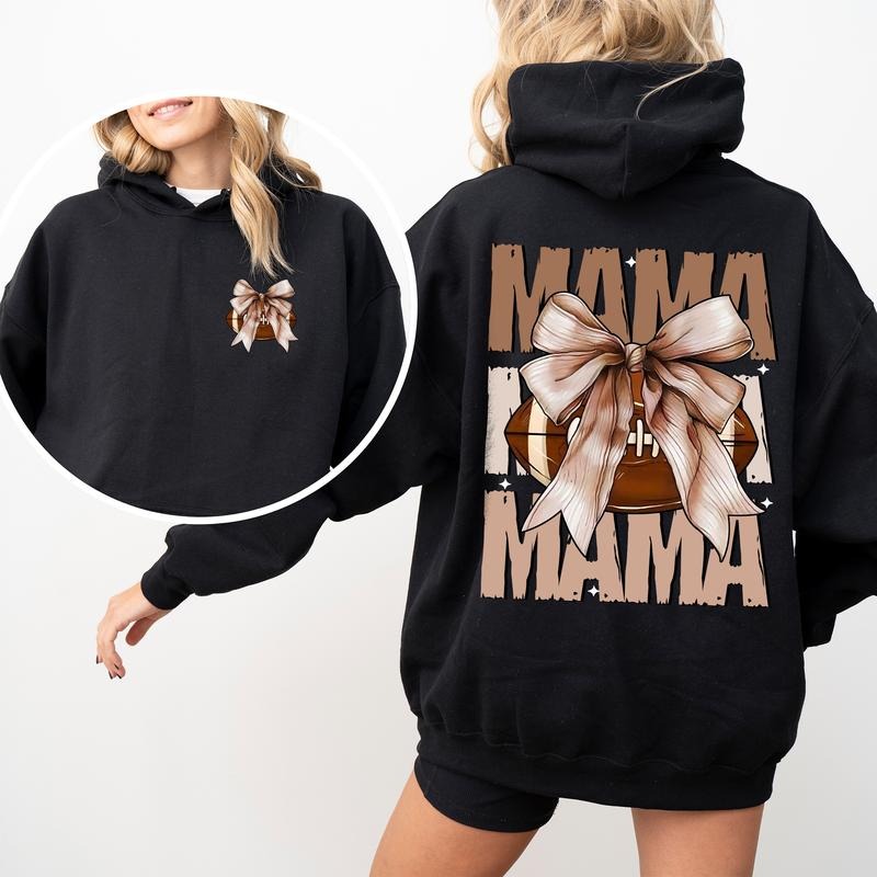 Football Mama Bow Hoodie, Fall Coquette Bow Hoodie, Game Day Mom Shirt, Heavyweight Cotton Hoodie, Gift For Him, For Her...
