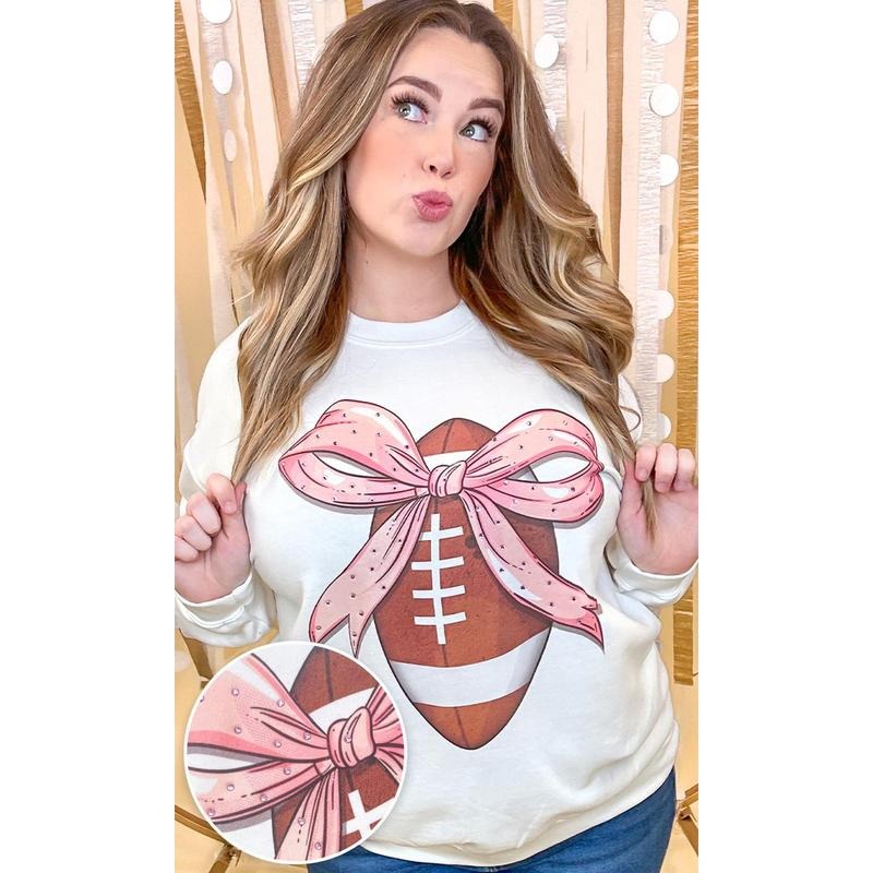 Football Pink Bow Rhinestone Graphic Sweatshirt T-Shirts, Hoodie | ZylaModa.com