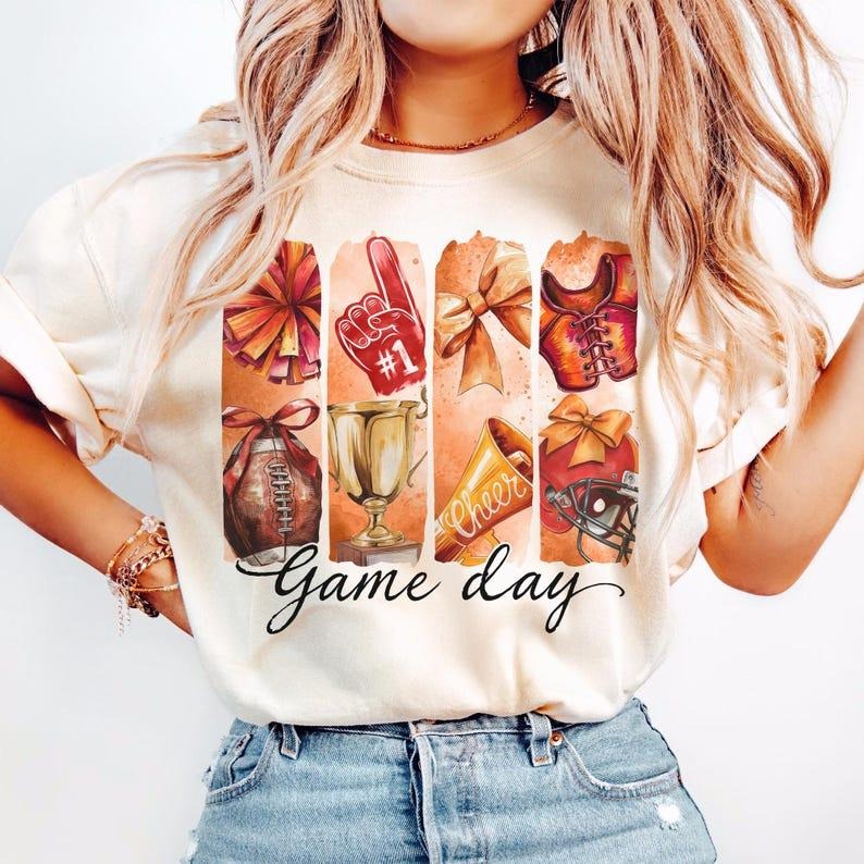 Football T-shirt, Game Day Coquette, Bow, Football Mom, Touchdown, Brushstroke Hoodie, Sweatshirt | ZylaModa.com