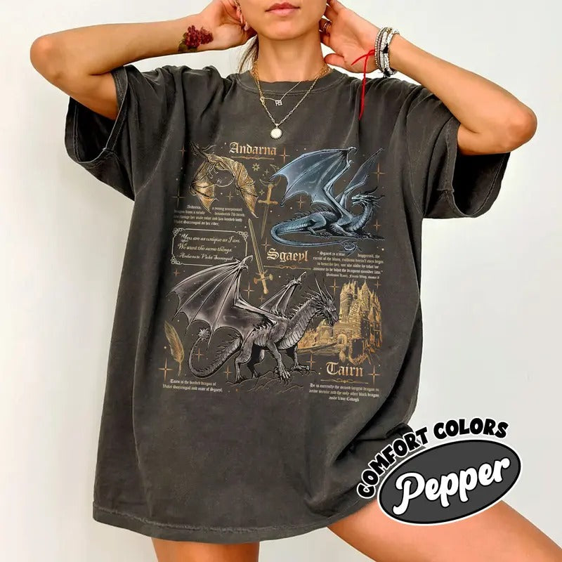 Fourth Wing Dragon Comfort Colors Shirt, Tairn & Andarna Dragon TShirt, Basgiath War College Tee, Dragon Rider Shirt...