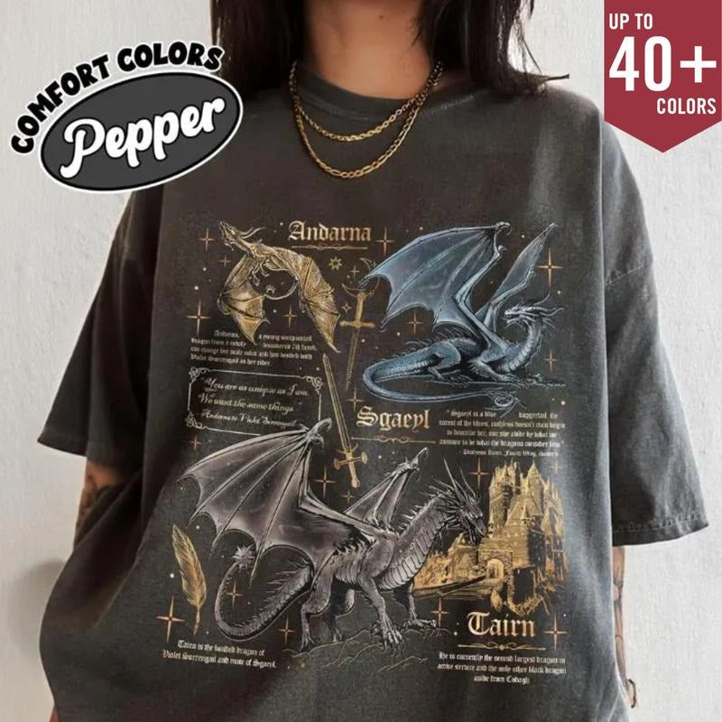 Fourth Wing Dragon Comfort Colors Shirt, Tairn & Andarna Tee, Basgiath War College Dragon Rider Shirt, Bookish Gift for...