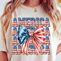 Fourth of July Sublimation, America with Coquette Style Bow, Patriotic T-Shirt Hoodie, Sweatshirt | ZylaModa.com
