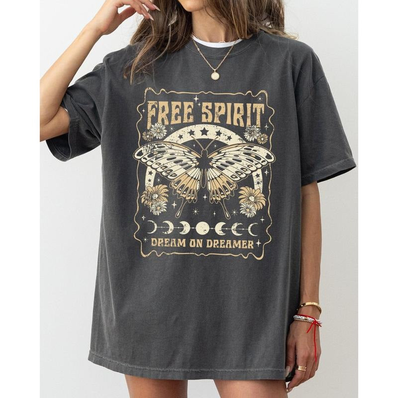 Free Spirit Tshirt, Dream On Dreamer shirt, Hippie, Psychedelic, Butterfly Tshirt Hoodie, Sweatshirt | ZylaModa.com