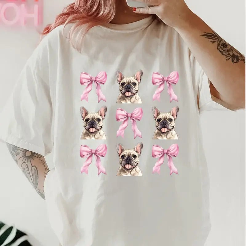 French Bulldog with bows Shirt ~ Unisex Apparel Relaxed Fit Printed In The USA Clothing Womenswear Casual Comfort Cotton...