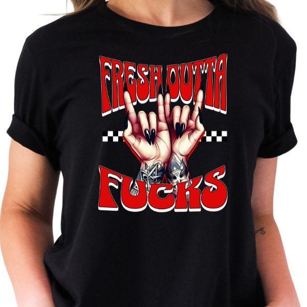 Fresh Outta F&cks Grunged Inspired Graphic Tee, Offensive Short Sleeve Shirt, Peace Sign Hands T Shirt, Casual T-Shirt...