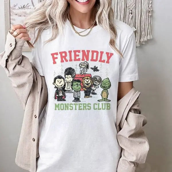 Friendly Monsters Club Shirt Snöpy Dracula Frankenstein The Mummy Shirt Shirt Snöpy   Halloween Shirt Spooky Season Shirt...