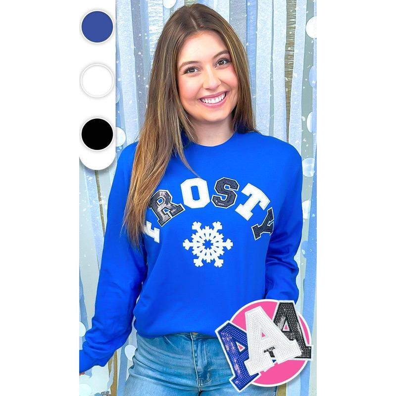 Frosty Sequin Christmas Graphic Long Sleeve T-Shirt Hoodie, Sweatshirt | ZylaModa.com