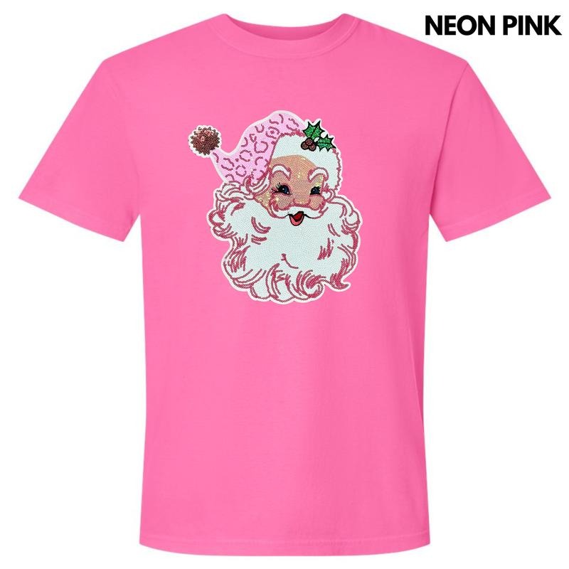 Full Sequin Blushing Santa Patch Comfort Colors T-Shirt Hoodie, Sweatshirt | ZylaModa.com
