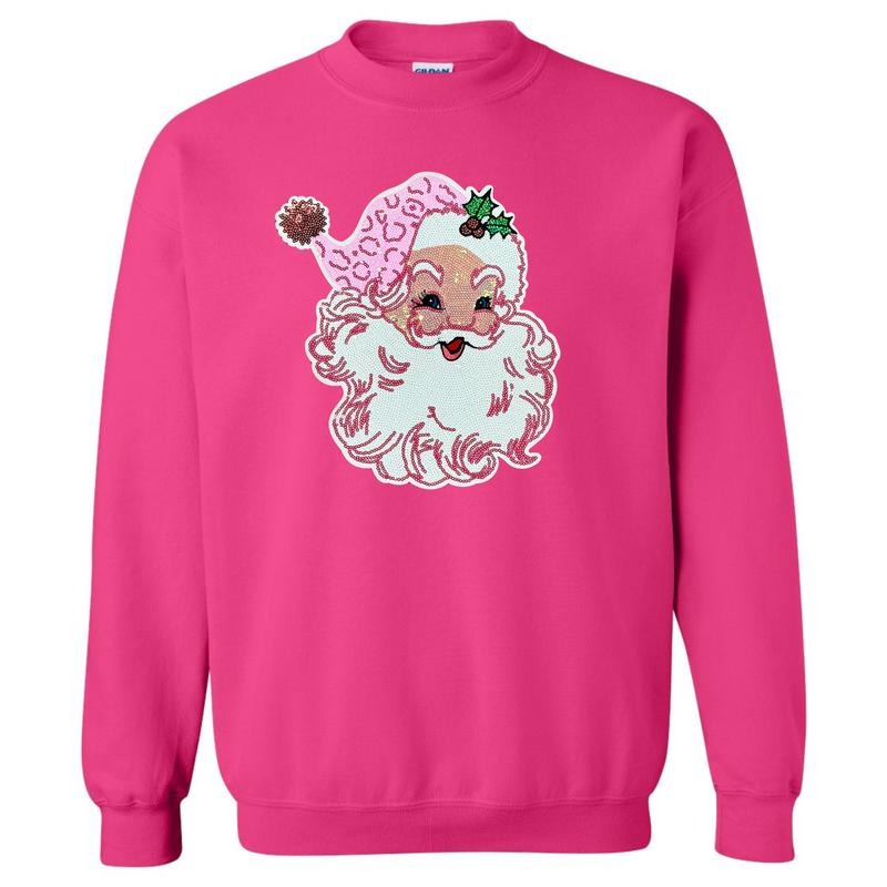 Full Sequin Blushing Santa Patch Sweatshirt T-Shirts, Hoodie | ZylaModa.com
