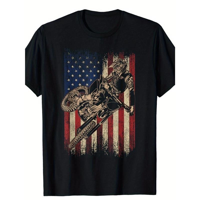 Fun American Flag Motocross Dirt Bike Enthusiast T-Shirt - USA Flag Design Made in USA Hoodie, Sweatshirt | ZylaModa.com